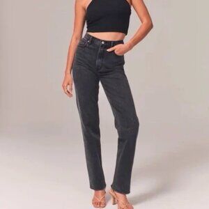 Abercrombie & Fitch Ultra High Rise 90s Straight Washed Black Jean Sz 27/4R